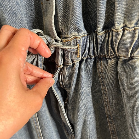 New Fashion Nova Women Diana Medium Washed Denim Wide Leg Jumpsuit size XL - Picture 8 of 12